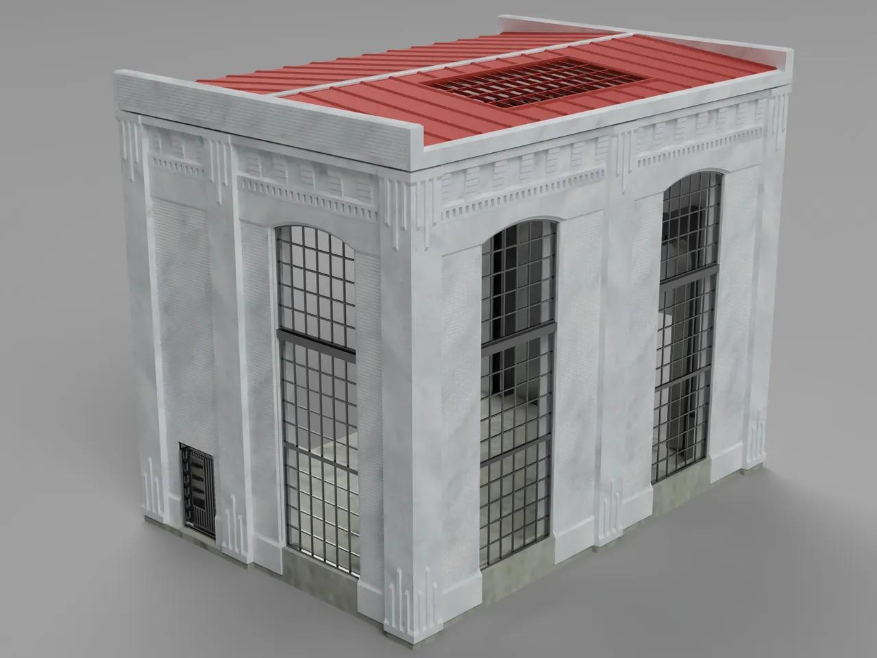 Retro industrial architecture style building diorama (1/43 scale) 3d model