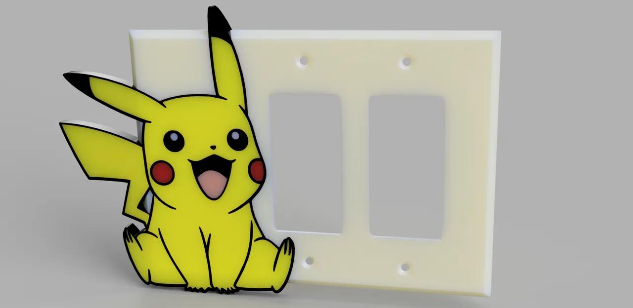 Pikachu light switch cover (1, 2, or 3 gang decora boxes) 3d model