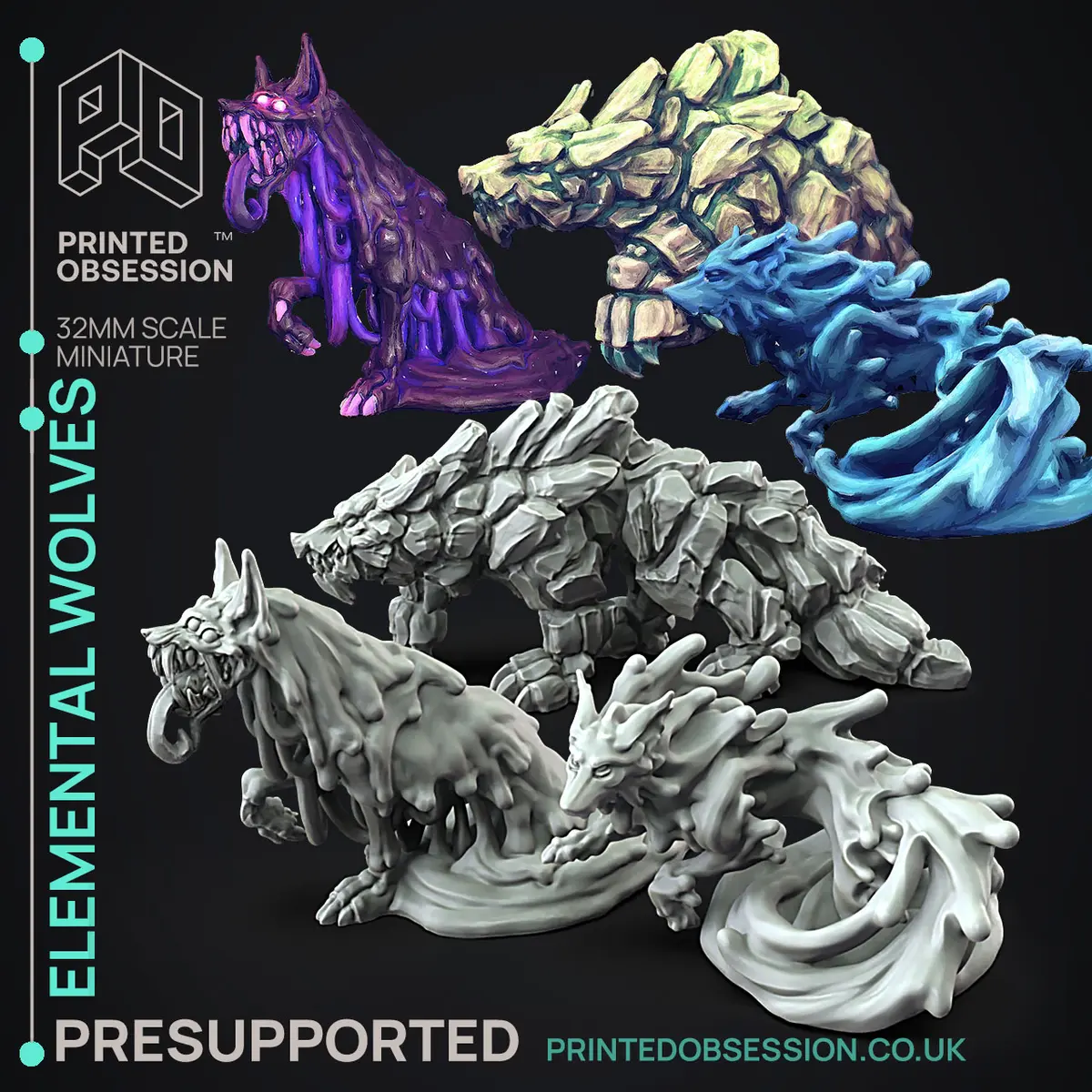 Painted Wolves Collection Free Elemental Wolves Collection - 3 Wolves - PRESUPPORTED - 32mm scale ...