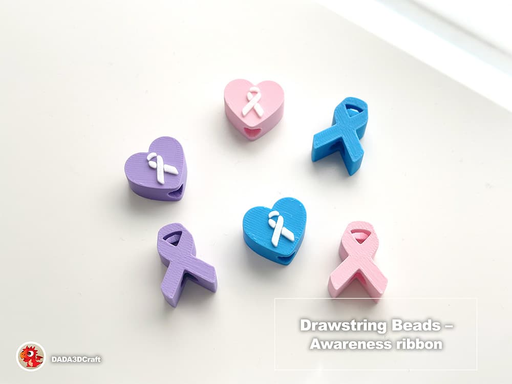 Drawstring Ribbon Drawstring beads - Awareness Ribbon - 3D model by Dada3Dcraft on Thangs
