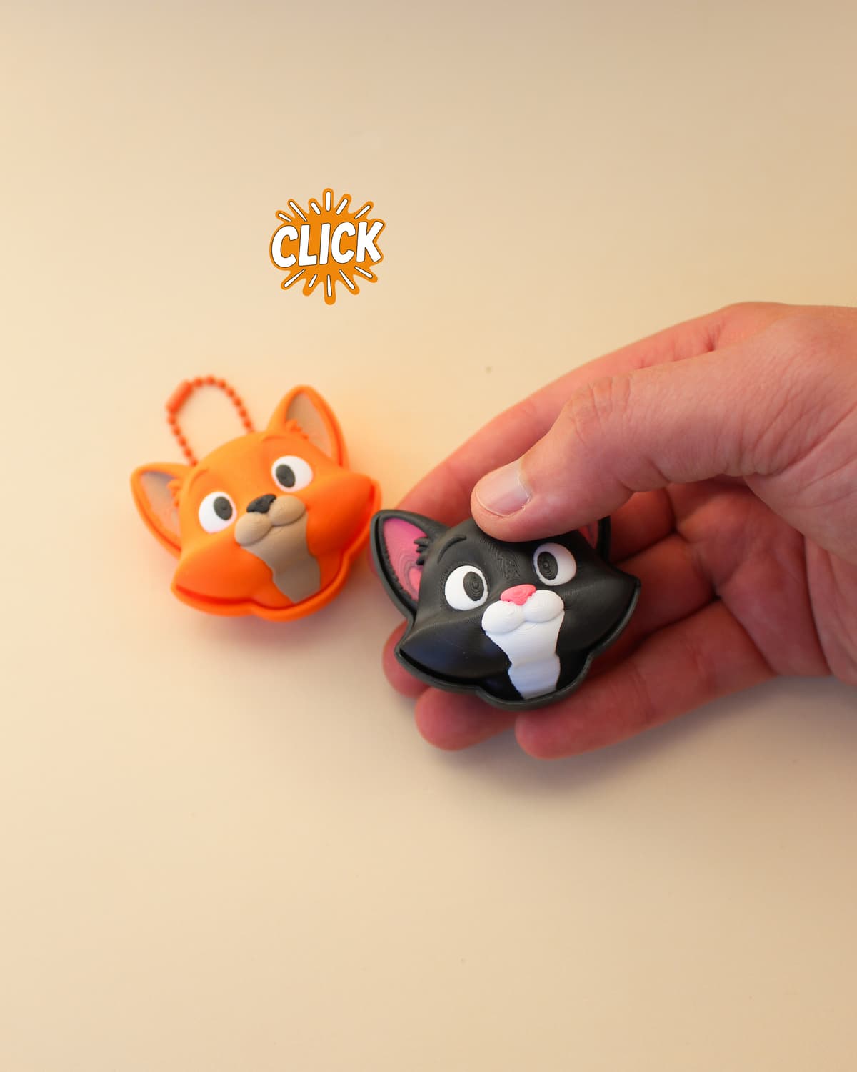 Click Fidget Cat Cat Clicker Keychain – 3D Fidget Toy - 3D model by clickify3d on Thangs