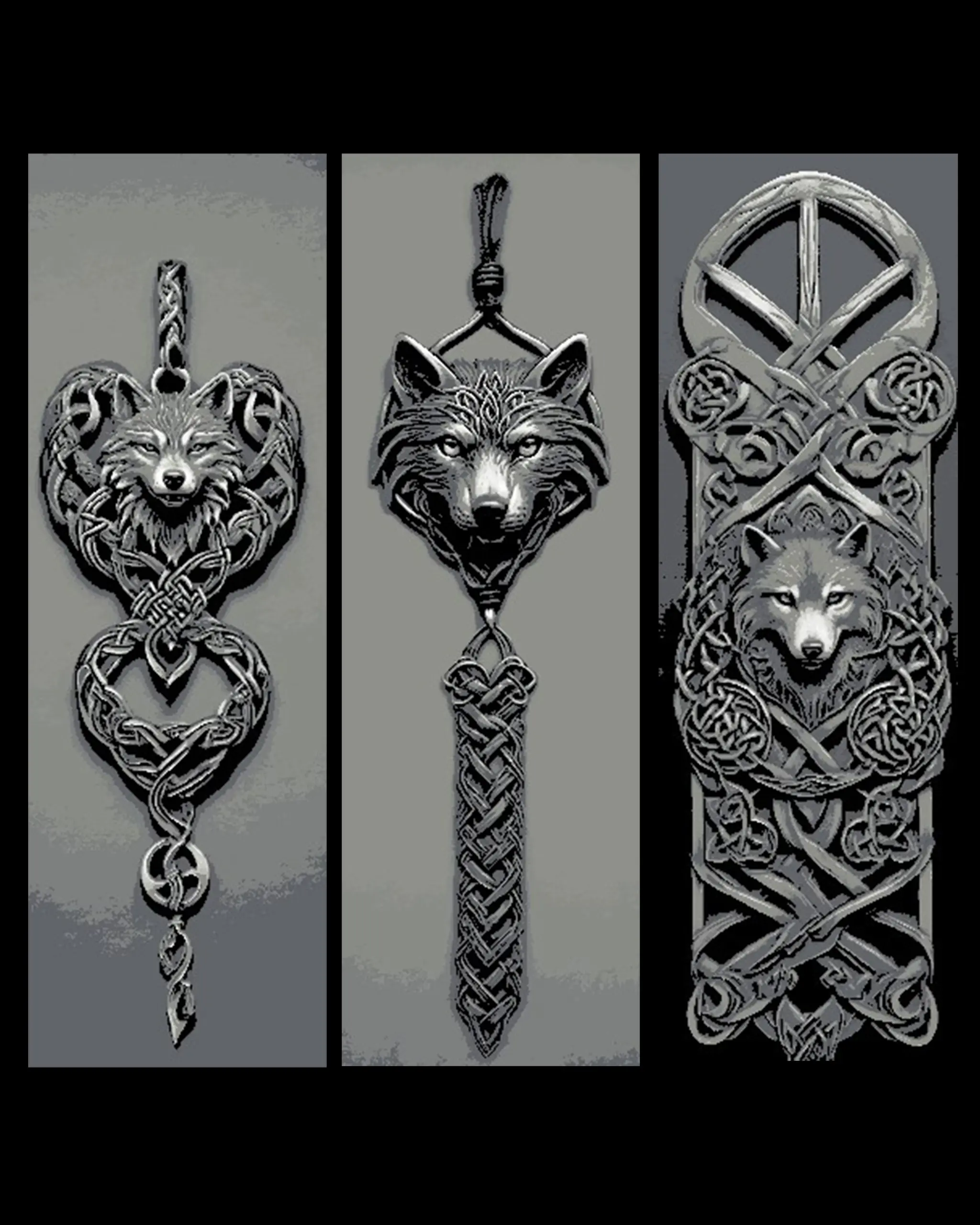 Wolves Knot Celtic Knotwork Designs centered on the Wolf - Set of 3 Bookmarks - 3D ...