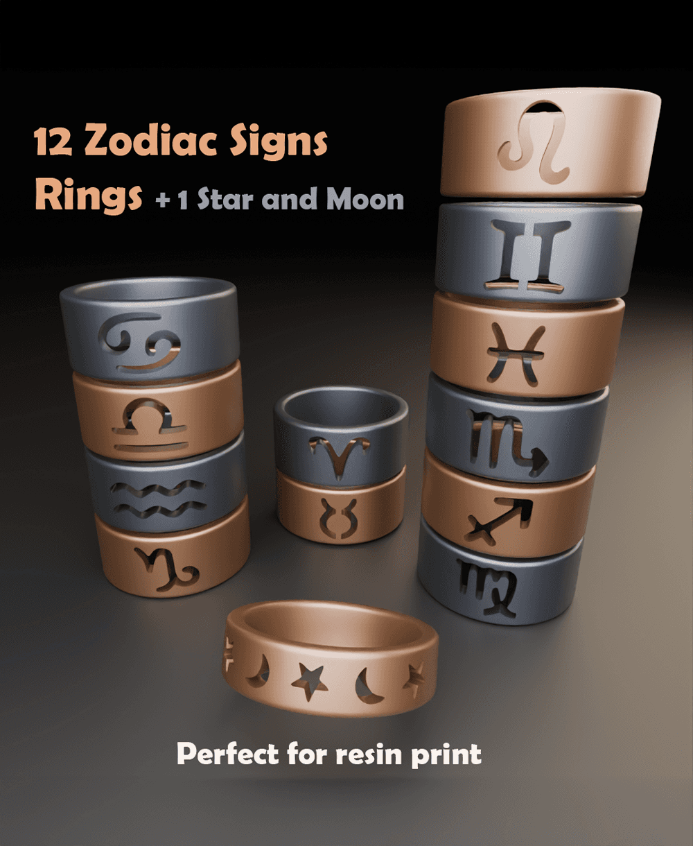 Extra Ring 12 Zodiac Sign Rings and 1 extra Ring - 3D model by EniNiDesign on Thangs