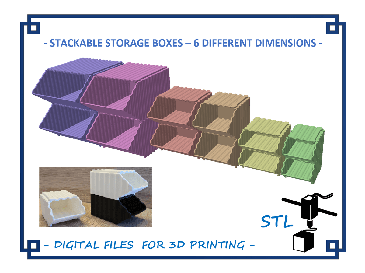 Extendable 3d Box Stackable storage boxes – Set of 6 different dimensions - 3D model by ...