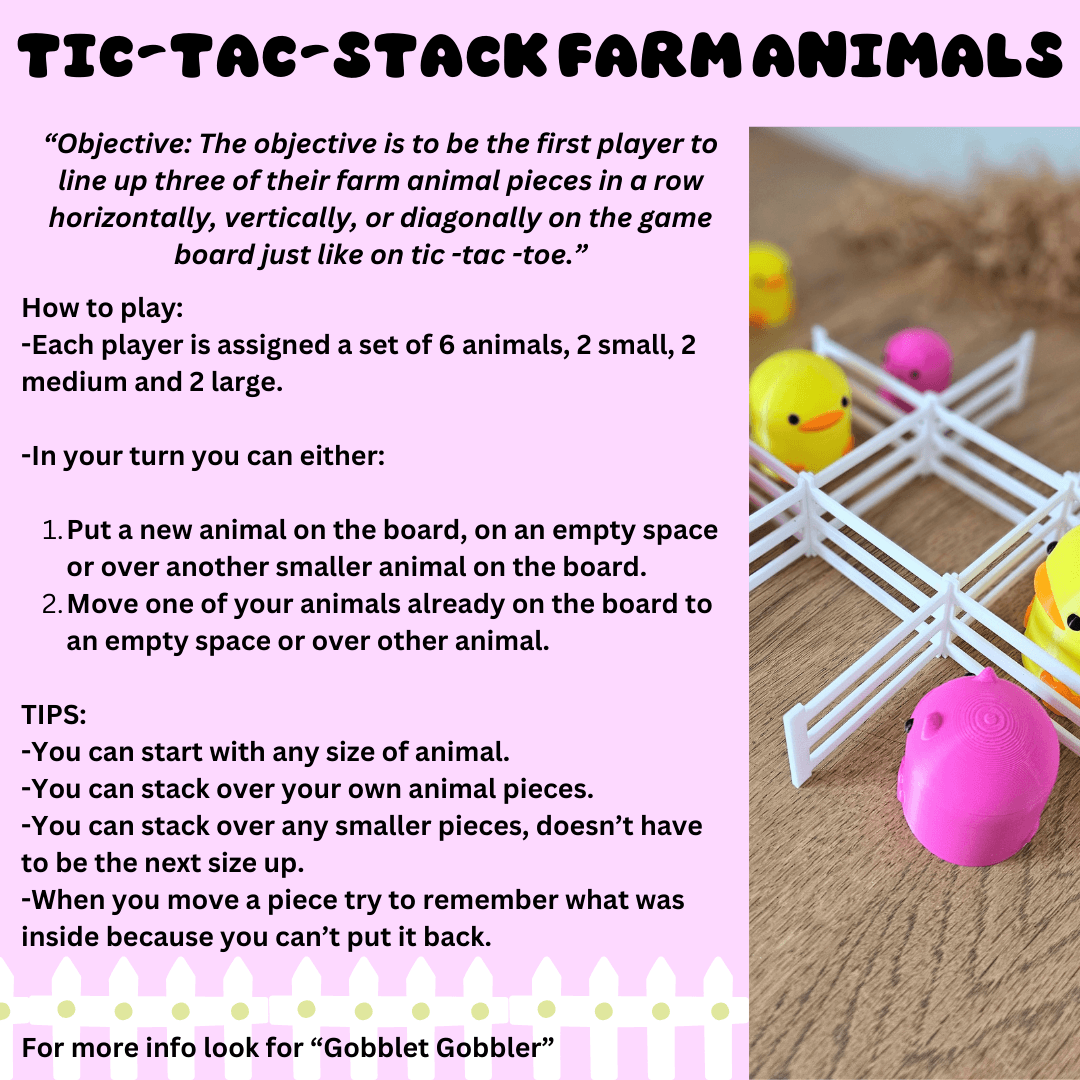 Tic-Tac-Stack Farm Animals Board Game / 3MF Included 3d model