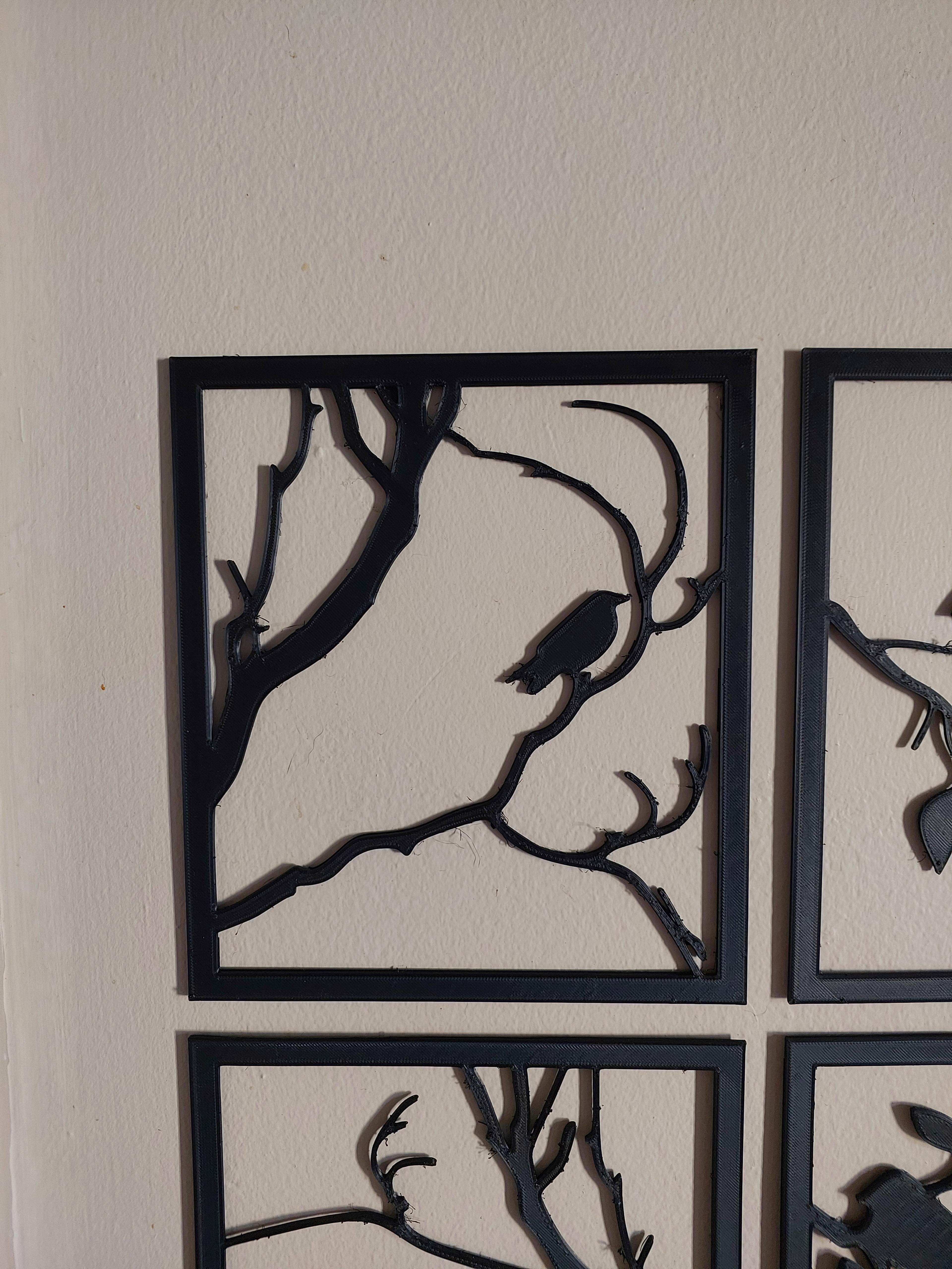 Birds on branches, 4 Piece wall art 3d model