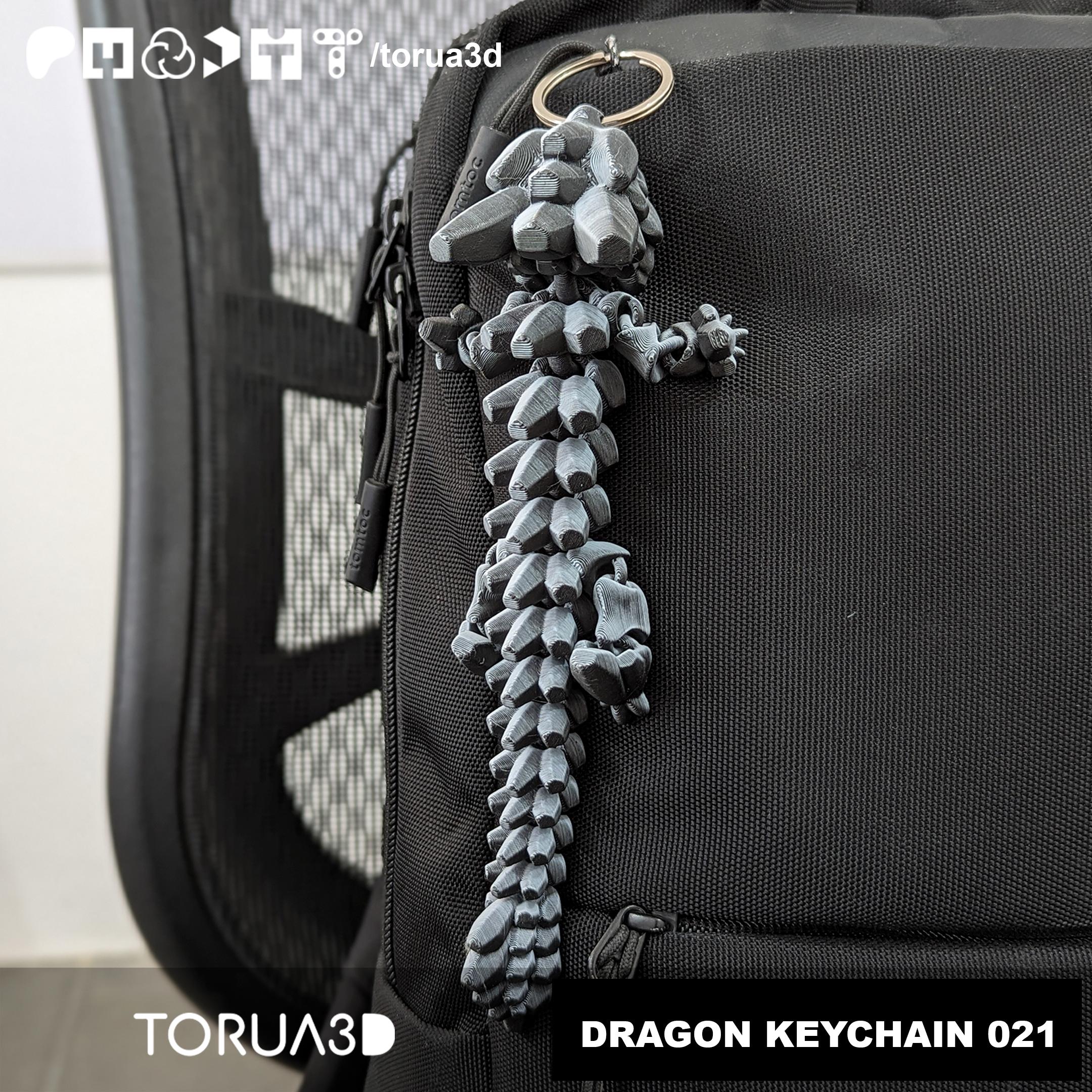 Articulated Dragon Keychain 021 - No Supports - Print in place 3d model