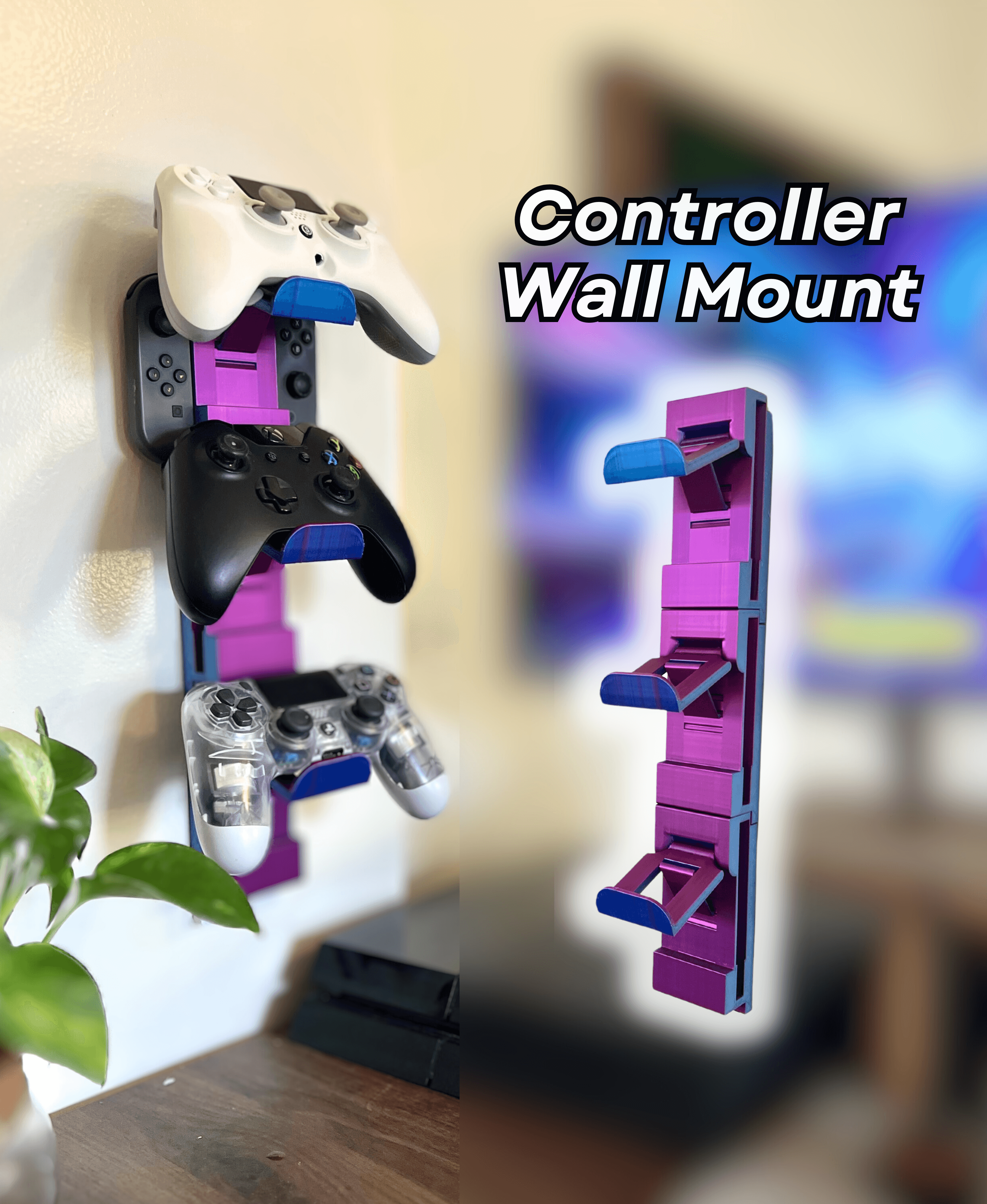Wall Mounted Controller Holder - Print in Place Folding Bracket 3d model