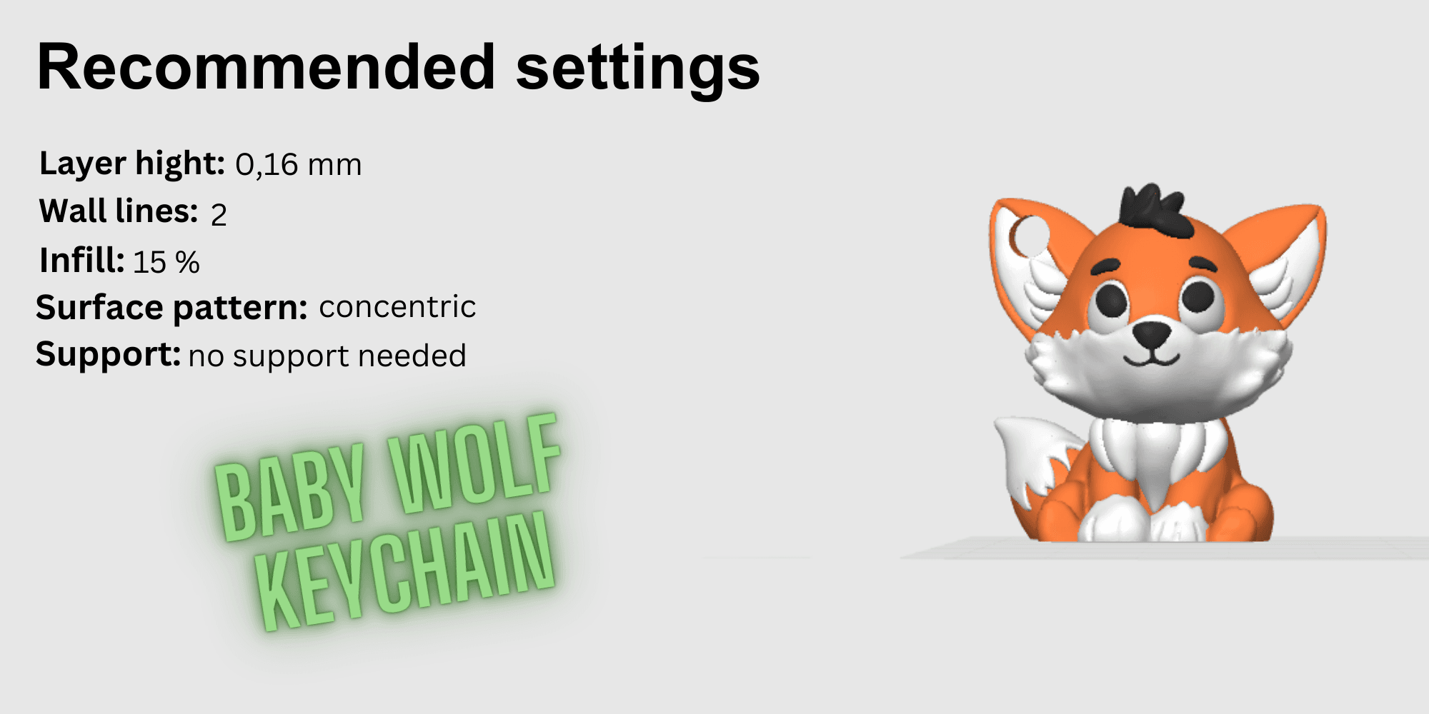 Baby wolf keychain 3d model