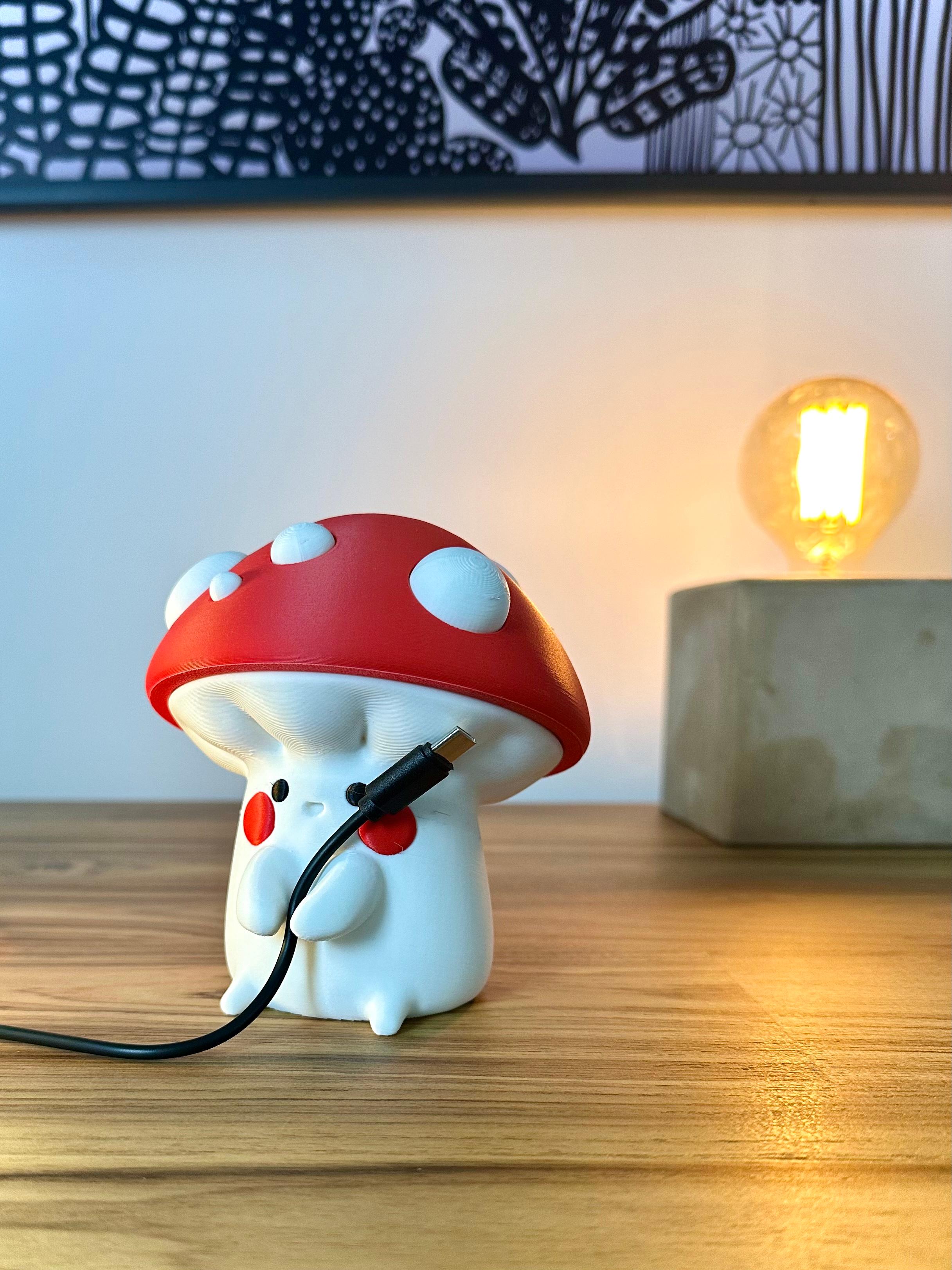 Cable Holder Cute Mushroom - Secret Stash - Print-in-Place 3d model