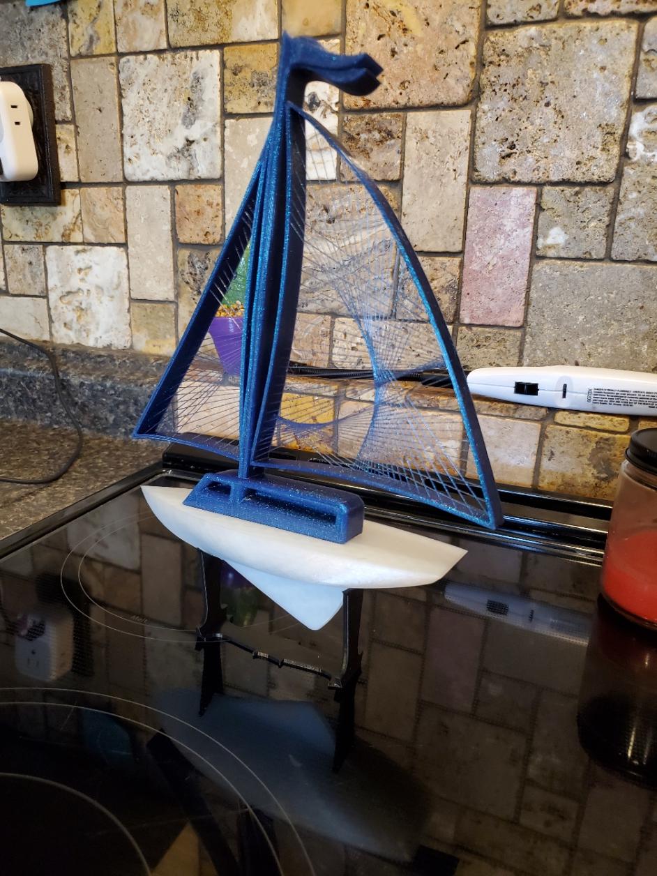 Sailboat - no supports - Amolen PLA color changing blue/purple for sails, Solutech PLA clear for hull and Creality black PLA for base. Printed on an Ender 3 Max. - 3d model