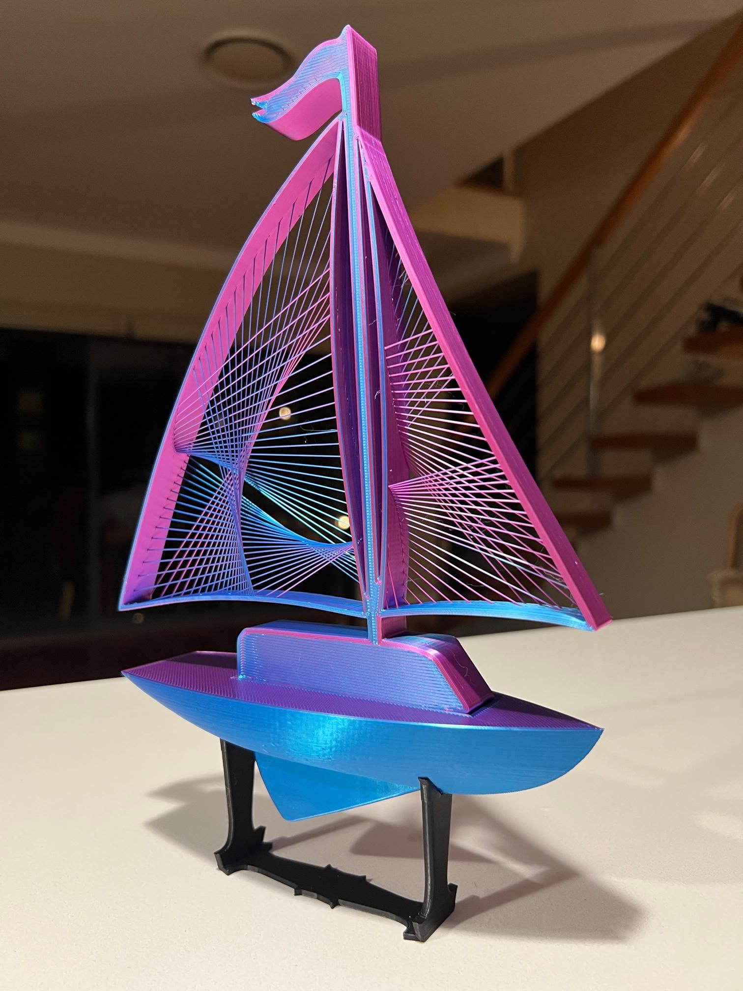 Sailboat - no supports - Printed on Bambu Lab X1-Carbon with eSUN PLA Magic. 5hrs for the lot. Thank you for the beautiful model. - 3d model