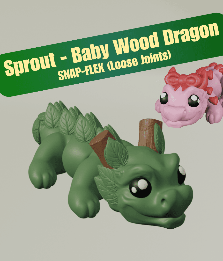 Sprout, Baby Wood Dragon - Articulated Dragon Snap-Flex Fidget (Loose Joints) 3d model