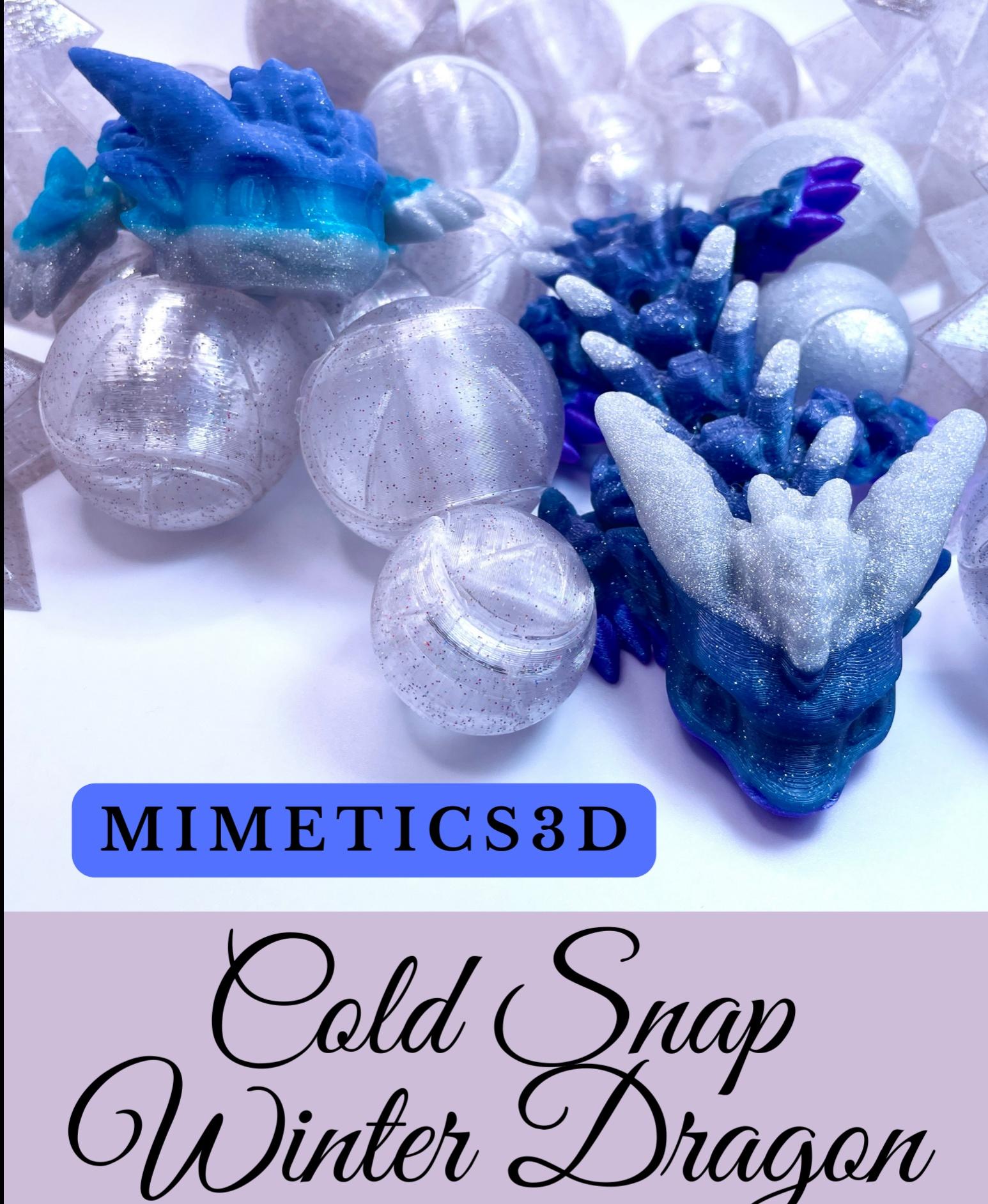 Cold Snap, Winter Dragon Child - Articulated Snap-Flex Fidget (Medium Tightness Joints) - So so cute! I loved using all my icy filaments!  Protopasta Marine Dream Blue, Nebula Night Glow and Glitter Flake Stardust, along with Capricorn Sparkly Blue PLA! - 3d model