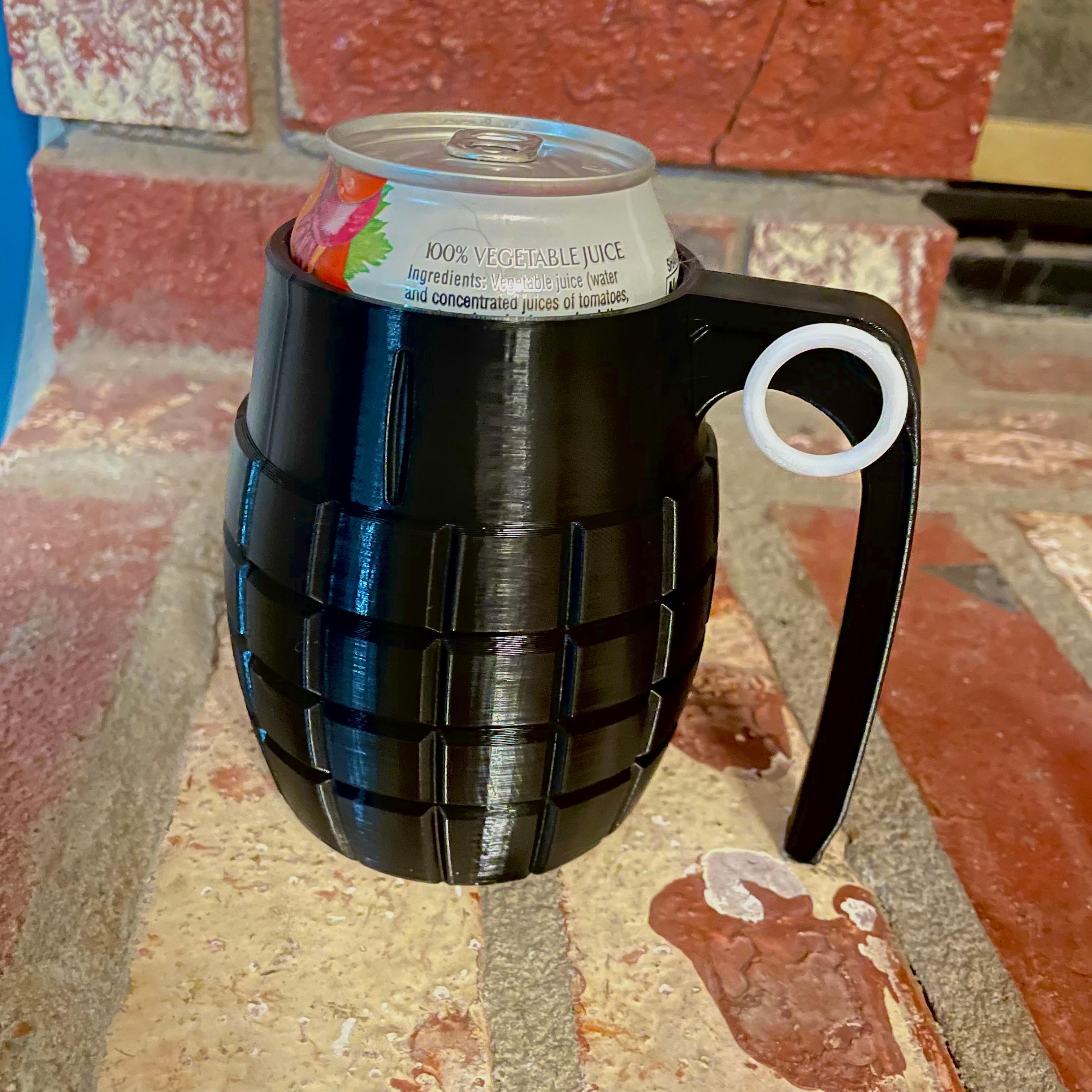 CAN GRENADE! - 12oz Can Cup  - Printed with Techbears black and white PLA on an Ender 3 Pro - 3d model