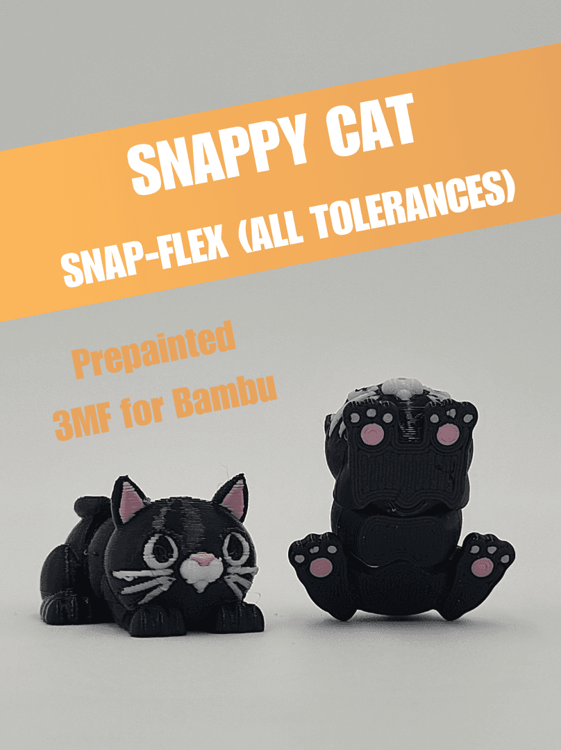 Snappy Cat  - Prepainted 3MF for Bambu Users (Snap-Flex: All Tolerances) 3d model