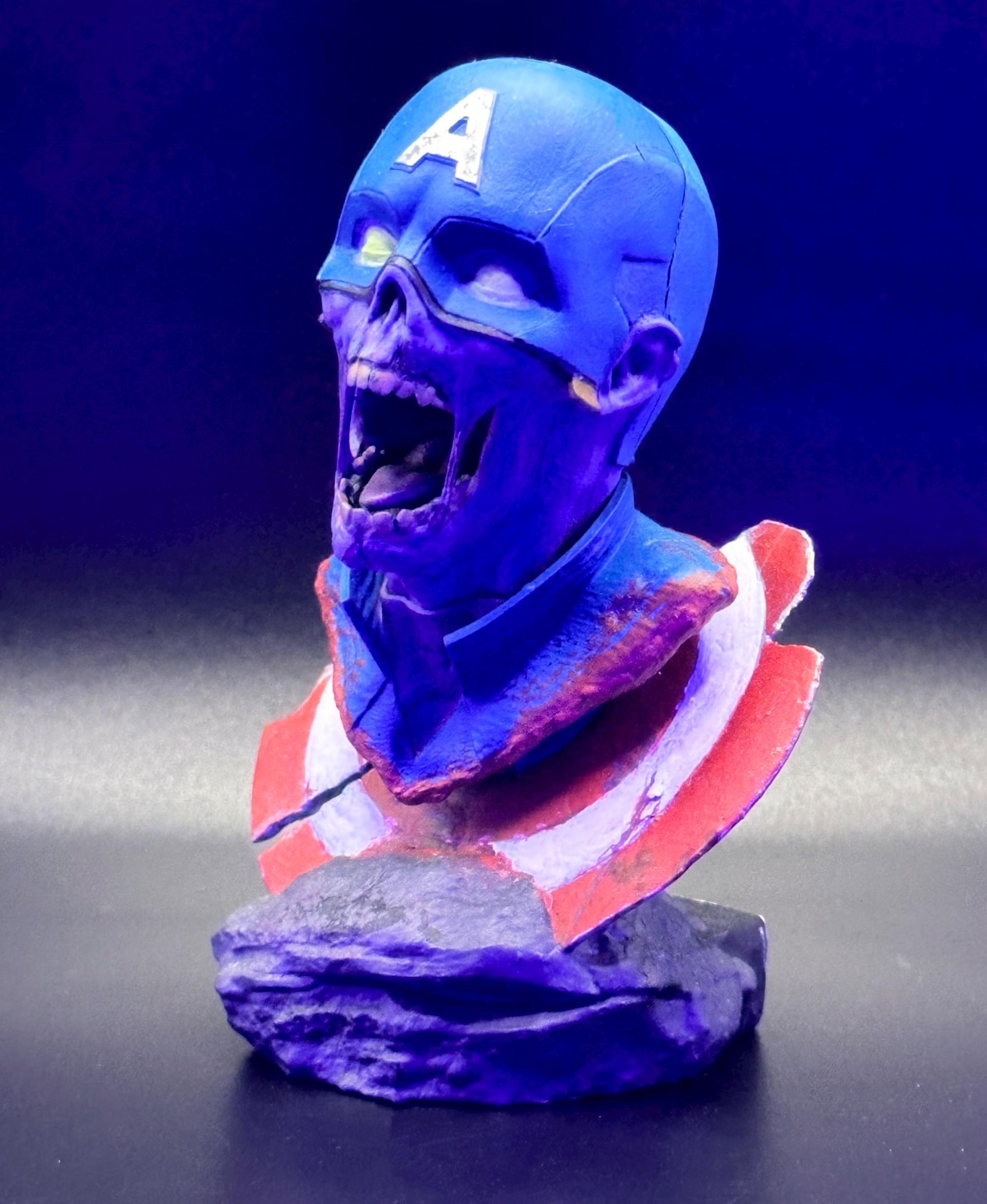 Zombie Captain America Bust - Printed on old school Mars pro and hand painted.  - 3d model